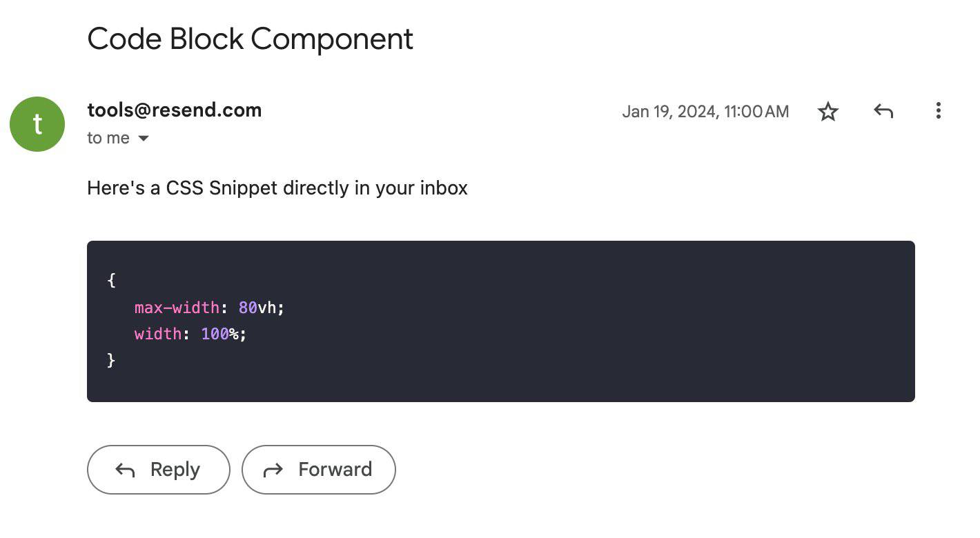 React Email's Code Block Component in action